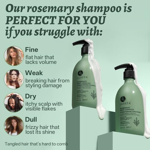 Image of Luseta Rosemary Mint Shampoo & Conditioner Set, 4-Pc | Rosemary Shampoo and Conditioner for Fine, Dry Hair, Refresh Scalp Feel, Add Lightweight Volume, Full Size + Travel Sizes