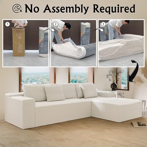 Image of Sectional couches for Living Room Corduroy Couch, 104 inch Cloud Sectional Couch with L-Shape Chaise, Modern Modular Sofa, Deep Seat Comfort, No Assembly Required(Plush Corduroy, Right Facing Chaise)