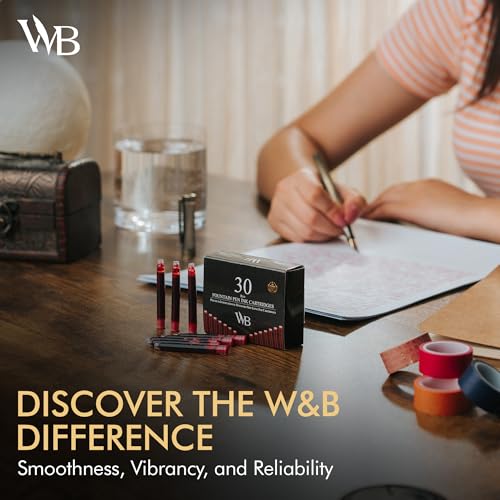 Image of Wordsworth & Black Fountain Pen Ink Cartridge Refills, 30 Pack, Black /Blue | Fits Most Pens, International Standard Size, Smooth Flow, Quick-Drying, Journaling Calligraphy, Generic Disposable, Vegan