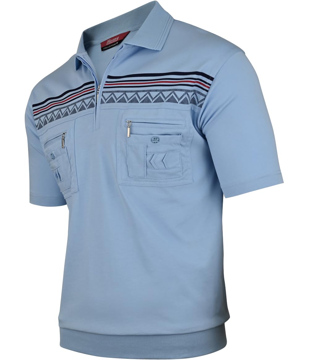 Soltice Men's Short Sleeve Polo Shirts with Chest Pocket, Striped Blouson Shirts with Collar Made of Cotton Mix (M to 3XL)