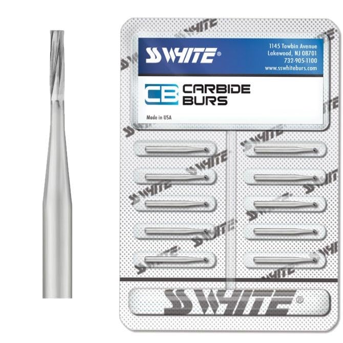 SS White 13056 Dental Carbide Bur, Friction Grip Shank 56, 19 mm Length, Straight/Flat Shape (Pack of 100)