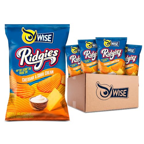 Wise Snacks Ridgies Cheddar and Sour Cream Potato Chips Bulk Snack for Fun and Tasty Snacking 0.75 Ounce 40 Count, Gluten Free, 0g Trans Fat, No Preservatives