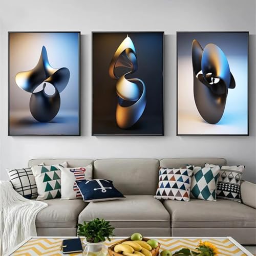 Impression sur toile effet 3D triptyque géométrique pour sublimer la décoration de maison - 2