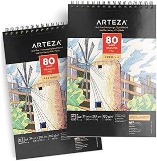Arteza Drawing Pad A4 (21.0x29.7 cm), 2 Pack, 160 Pages Total, Two Spiral Bound Artist Drawing Books, 80 Sheets Each, Durable Acid Free Sketch Paper (130g), for Beginners & Experts