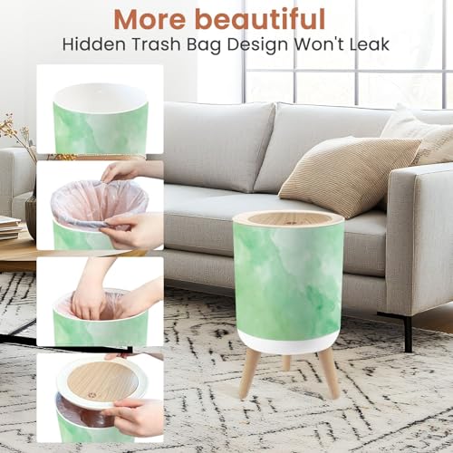 Image of Small Trash Can with Lid Watercolor texture for graphics Green mint colors Pastel delicate 1.8 Gallon Dog Proof Trash Can Round Garbage Can Waste Bin Wastebasket for Bathroom Bedroom Living Room