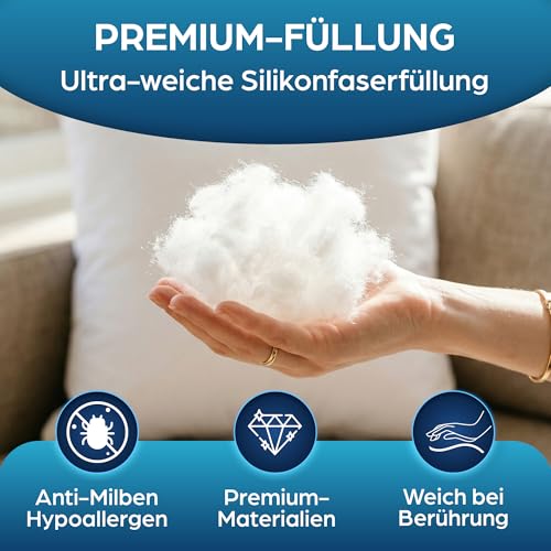 Flowen Kissen 40x40 Kopfkissen 2er Set für Sofa und Bett Innenkissen Hypoallergene Anti-Milben Kissenfüllung mit Weicher Gesteppter Kissenbezug 100% Polyester für Haus/Hotel 4