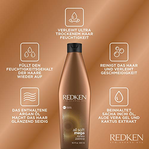 517pWenTUOL Redken All Soft Mega Shampoing pour cheveux très secs, shampooing de soin à l'huile d'argan et alove vera, protège contre la casse et les pointes fourchues, soin des cheveux soyeux et doux