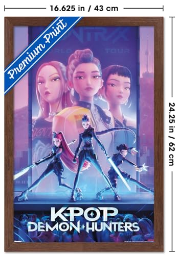 Image of Netflix KPop Demon Hunters (2025) - One Sheet Wall Poster, 22.4L inch x 14.7W inch, Mahogany Framed Version