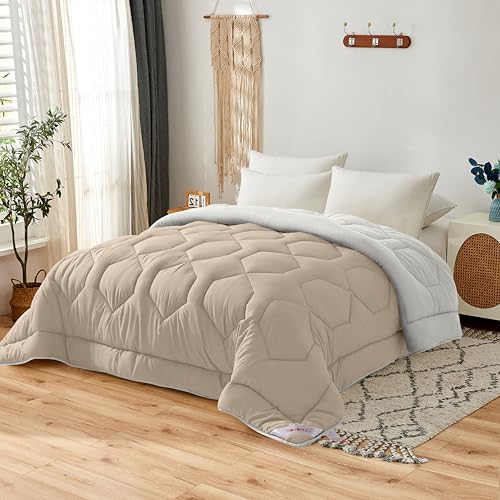 NOVOTEXTIL Edredón Cama 135 (230x260), Relleno Nórdico de Fibra 350 g/m² - Edredón Nórdico Bicolor Invierno Suave, Ligero, Reversible y Transpirable (Beige/Lino)