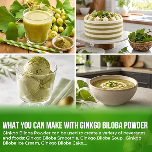 Image of FRESHDRINKUS, Premium 8oz Ginkgo Biloba Leaves Powder, 100% Natural & Pure, Herbal Tea, No Sugar, No Caffeine, No Gluten, Vegan.