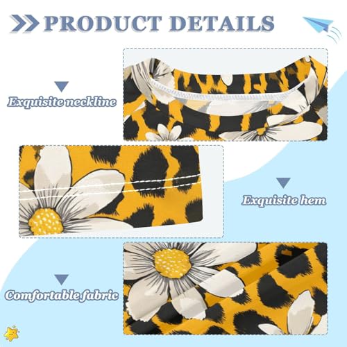 ALAZA Kids Rash Guard Girls Toddler Swim Shirts Short Sleeve Leopard Print Flower UPF 50+ 3T3
