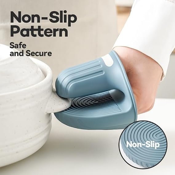 Hot Plate Gripper & Stainless Steel Multi-Functional Hot Bowl Clips & Silicone Trivet Mat & Silicone Oven Mitts Heat Resistant, Set of 6, Heat-Resistant Suit for Moving Hot Plate or Bowls Blue