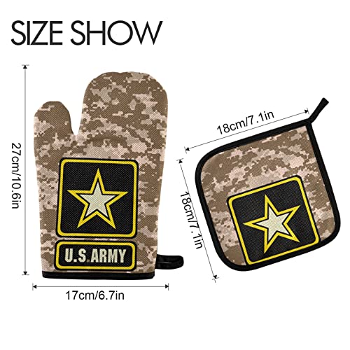 Aflyko 4Th Of July Us Army Khaki Brown Oven Mitt Pot Holder Festive Gift Set Heat Resistant Cooking Glove Kitchen Potholder For Grilling Bbq Bake Independence Day Patriot Present #TOP1
