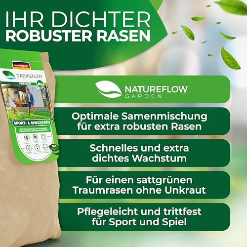 Rasensamen Sport und Spielrasen 5 kg extra robuust - Schnell wachsender Rasensamen 10kg - Rasensaat Spiel- und Sportrasen Made in Germany - Premium Grassamen schnellkeimend - Rasensamen schnellkeimend - Afbeelding 4