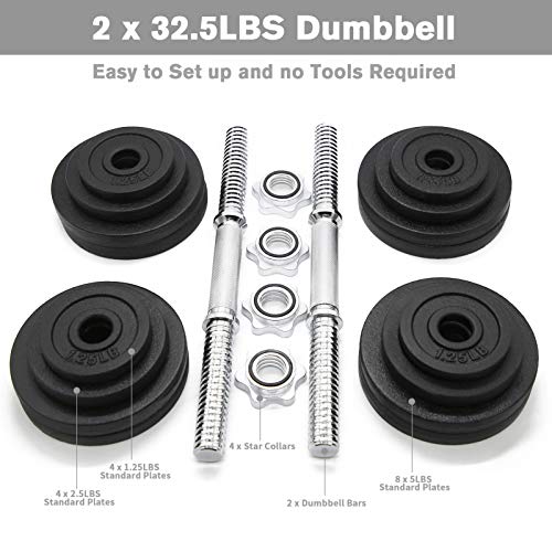 Unipack Adjustable Cast Iron Dumbbells 65Lbs(2X32.5Lbs) Pair #TOP2