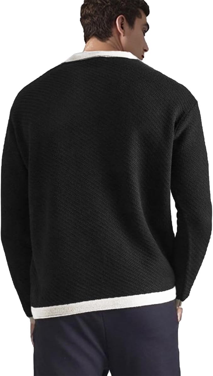 BAYAMO Mens Polo Sweater V Neck Long Sleeve Pullover Sweater Casual Knit Textured Sweater - Image 2