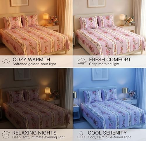 Image of HOMEKART 210 TC Premium Cotton Double Bed Bedsheet with 2 Pillow Covers | Double Bed Sheet Set | Soft, Breathable, Skin Friendly, Wrinkle Resistant & Fade Resistant |228 x 254 cm | Bedding for Home