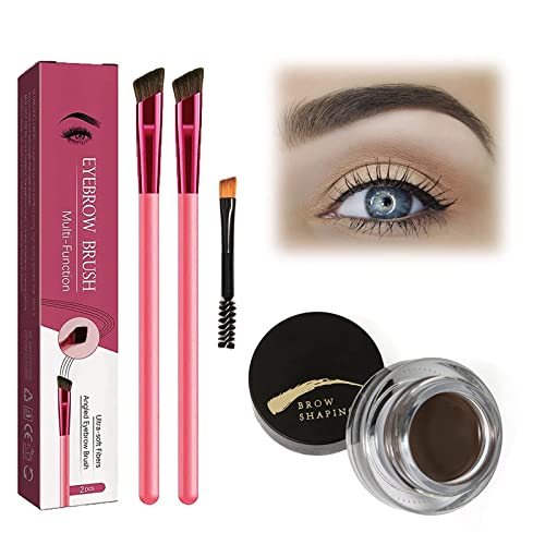 4D Hair Stroke Brow Stamp Brush, Eyebrow Hair Stroke Brush, Multifunction Ultra-thin Angled Realistic Eyebrow Brush for Powder, Cream, Gel and Wax #Walnut