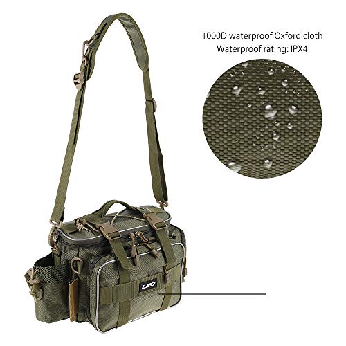 Ghopy Heavy Duty Fishing Tackle Bag 1000D Oxford Waterproof Insulated Multi-Pockets Fishing Bags and Holdall Storage Bag Carryall for Fly Carp Sea Fishing Accessoris Rod Lures Gear Bag (Green) - Image 5