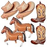 6PCS Western Themed Party Balloons, Large Cowgirl Hat Boot Horse Foil Balloons, Cowboy Birthday Party Decorations, For Wild West Theme, Baby Shower, Bachelorette Supplies Decorations