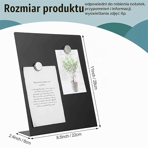 Yanmis Tablica Magnetyczna - Czarna, Metalowa Tablica Magnetyczna o Wymiarach 11x8,5x2,4 Cala na Blat, Stojak na Notatki do Domu, Szkoły, Kuchni, Biura