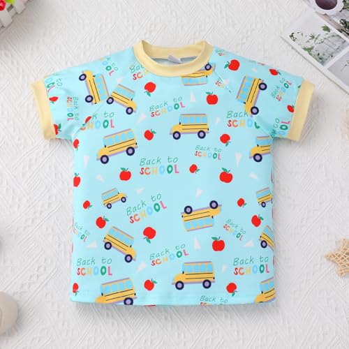 Image of IMEKIS Toddler Kids Back to School Outfit for Boys Girls Apple Pencils Print Dresses Shirt with Shorts Sets 3-8T