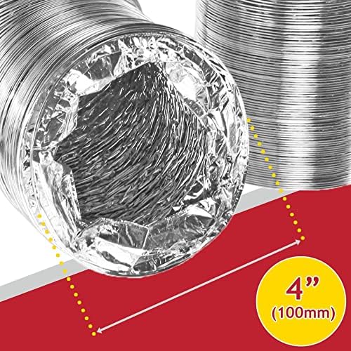 SPARES2GO Universal 5m Extra Long Aluminium Flexible Tumble Dryer Vent Hose Exhaust Pipe (4" / 100mm) + 2 x Screw Clips