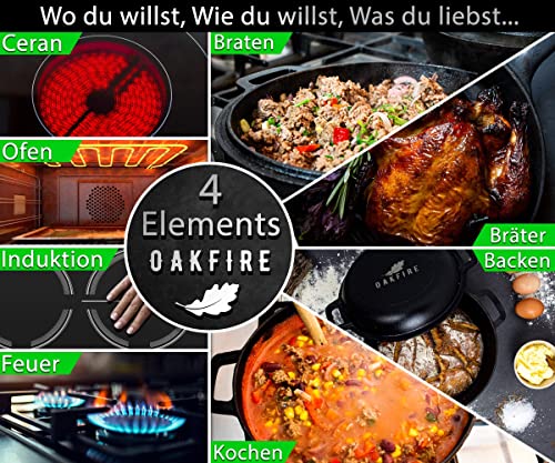 Foto von Oakfire Gusseisen Topf 2in1 mit Pfanne, Ø26cm 4.6L, Dutch Oven, Bräter, Schmortopf, Feuertopf, Kazan, Eingebrannt mit Anti-Haft, 4Elements, SpreadHeat - Tolle Aromaentfaltung
