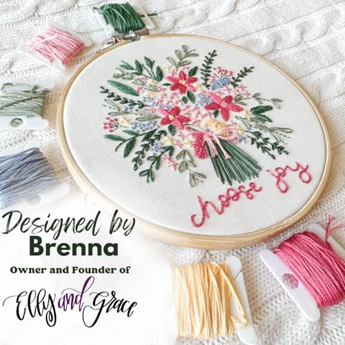 Image of Elly & Grace Christian Embroidery Kit with Embroidery Hoop, Easy Embroidery Kit for Beginners and Adults, Full Embroidery Hoop Kit with Needles and Thread Included (Choose Joy)