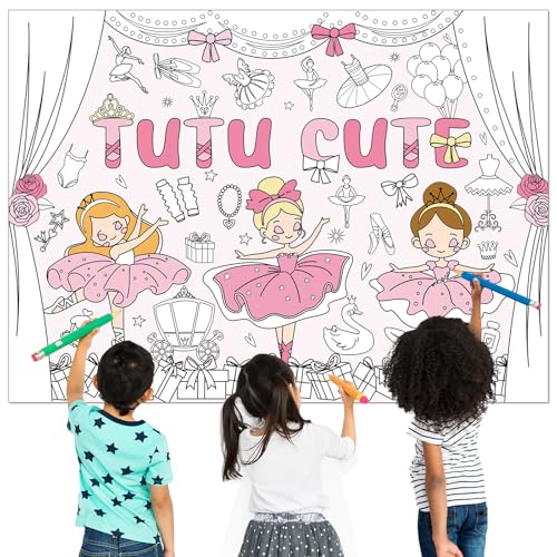 Image of Ballerina Coloring Poster for Kids Giant Dancing Girl Ballet Coloring Banner Large Drawing Tablecloth DIY Jumbo Ballet Painting Books for Gift Toy School Classroom Ballerina Birthday Party Decoration