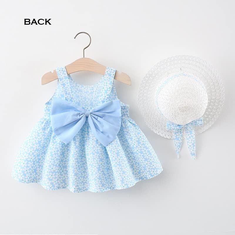 Image of Bold N Elegant Baby-Girl's Summer Sleeveless Cotton Floral Heart Print Princess Midi Dress Frock Tutu with Hat for Girls