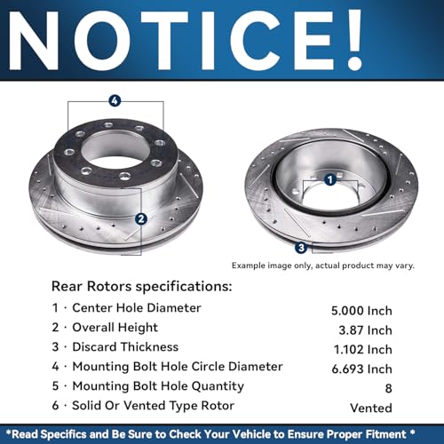 Image of Detroit Axle - 8 Lugs Brake Kit for 4WD Ford Excursion F250 F350 Super Duty Drilled and Slotted Brake Rotors Ceramic Brakes Pads Replacement: 13.03 inch inch Front and 12.83 inch inch Rear Rotors