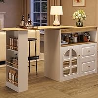 Meuble De Bar Rotatif - Table De Bar Extensible Avec éclairage LED Et Porte Coulissante En Verre 4 Rangements Ouverts Blanc