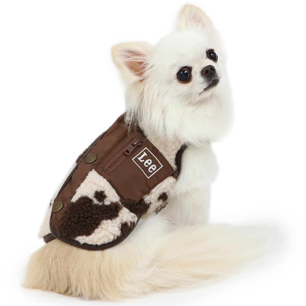 Amazon | ペットパラダイス 犬 服 ベスト 背中開き Lee 牛柄 ボア 茶