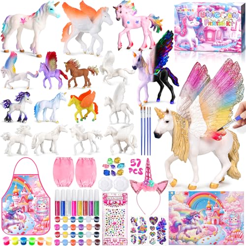NEMMXUB Unicórnios para meninas figuras para pintar kit com 57 unicórnios artesanato meninas, brinquedos menina 3 4 5 6 7 8 9 10 anos presentes menina, aniversário, Natal, DIY Glow in The Dark pintura