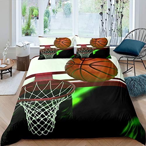 Homemissing Basketball Court Comforter Cover Basketball Bedding Set for Boys Girls Sports Duvet Cover 3D Ball Bedspread Cover Single Size 2Pcs