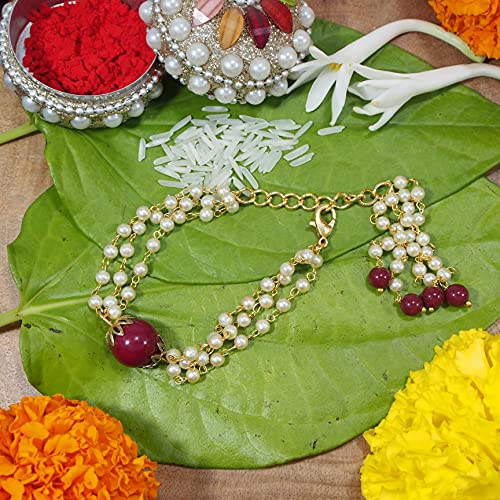Image of I Jewels Womens Designer Pearl Rakshabandhan Lumba Bracelet For Bhabhi /Sister