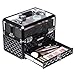 SONGMICS Train, Deluxe Jewelry Cosmetic Organizer, Beauty Vanity Makeup Case, with Transparent Acrylic Lid, Pull-Out Tray, Black UMUC318B, XL