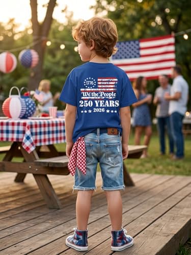 Image of AMWIPE Boys Girls USA Shirt Kids 250 Anniversary USA Shirts American Flag Tshirt 4th of July Outfits Cute Patriotic Top 6-14y