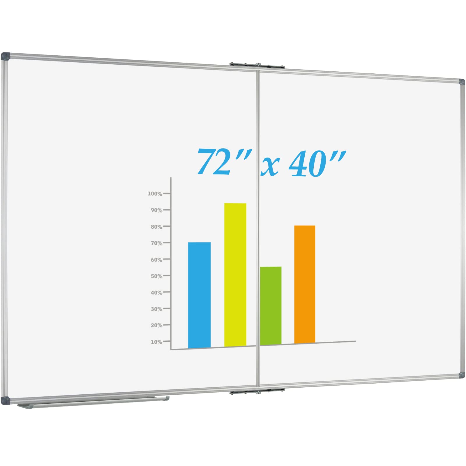 JILoffice Large Foldable White Board 72x40 Inches, Dry Erase Magnetic White Board, Silver Aluminum Frame with 2 Detachable Marker Tray Wall Mounted Board for Office Home and School
