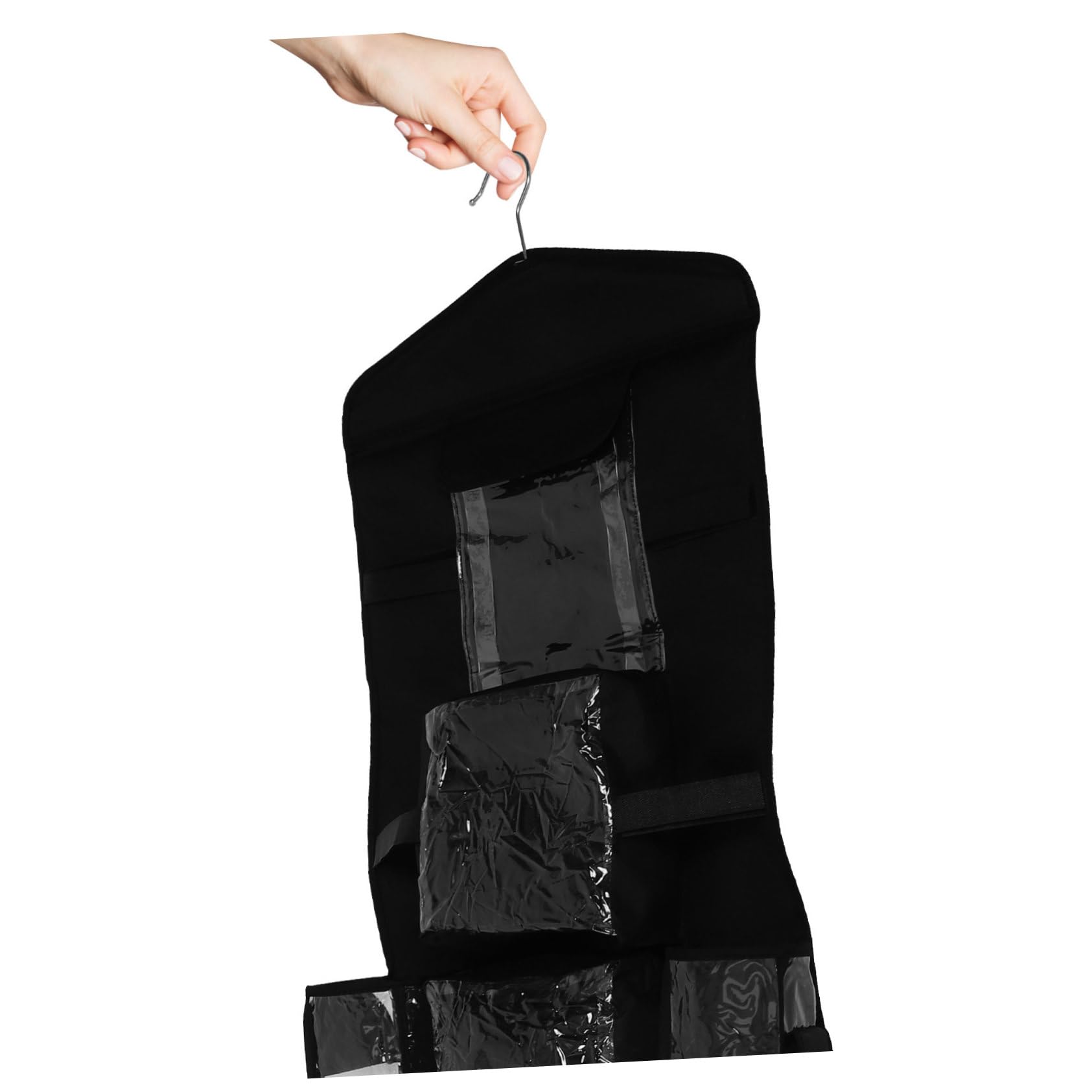 Amosfun Hängender Geschenkpapier Organizer für Tür Aufbewahrungstasche mit Fächern Polyester und Kunststoff Inklusive Haken Schwarz