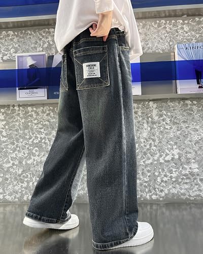 Rolanko Boys Baggy Jeans, Wide Leg Elastic Waist Denim Pants Loose Fit Trousers Vintage Y2K Streetwear3