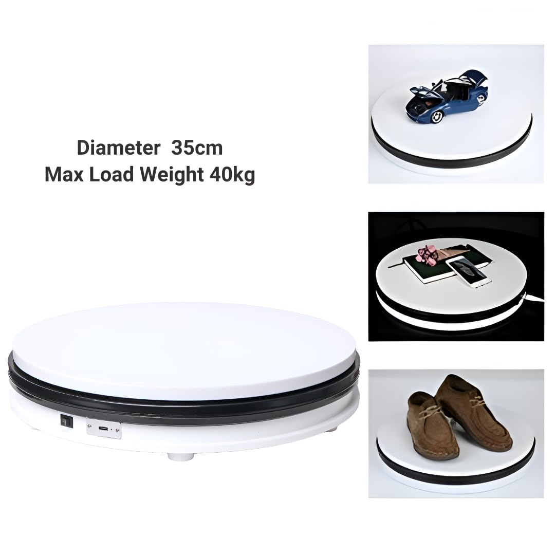 Powerpak NA-350 35cm 3 Step Speed Electric Motorized Turntable Mini Rotating Mirror Display Stand for Jewelry | Payload 40kg, Type-C