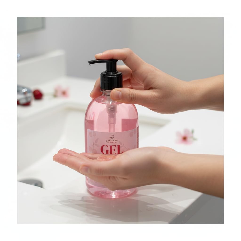 Gel Hidroalcohólico Lavanya Aroma Cereza 500 ml con Dosificador – Gel Antibacterial Manos, Rápida Absorción, No Pegajoso