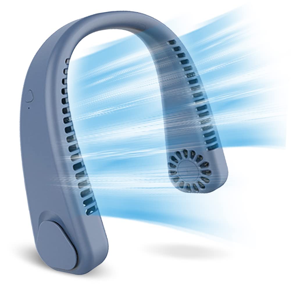 Uotory Neck Fan,360° Airflow Bladeless Fan,USB Wearable Hands Free Fan,60 Air Outlets,3 Speeds Cooling Fans,1200mAh Battery Operated Personal Fan,for Women Men Outdoor (blue) WWJ-6194