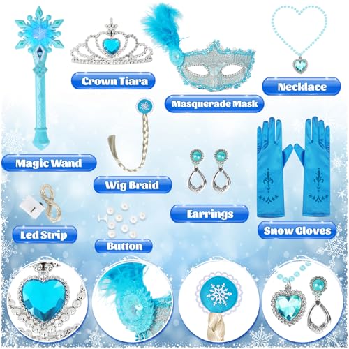 Ayrvocy AV-FEDC-S Light Up Elsa Costume For Girls With Snowflake Wand, Princess Dress Up For Girls 3-8, Includes Frozen Wig thumb #1