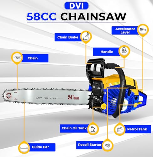 Image of DVI 5800 Heavy Duty Chain Saw with 58 CC, 2 Stroke Petrol Engine Power & 24 inchinch Blade /Bar Cordless Chain Saw Cuttingsaw For Farm, Garden & Professional Use.