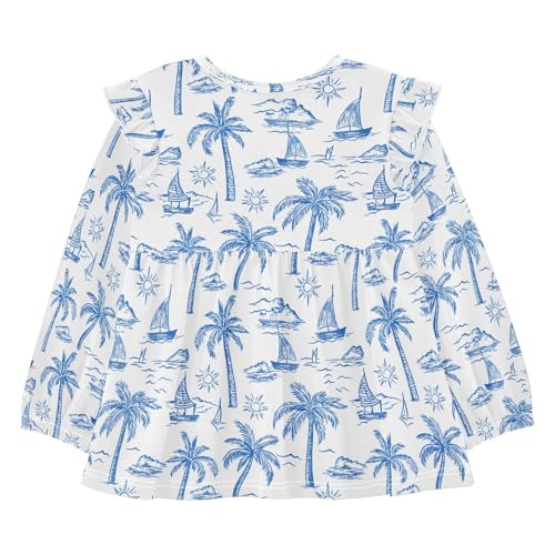 Palm Trees Sailboat Blue Girls Shirts Cotton Long Sleeve Ruffle Toddler Tee Tops2