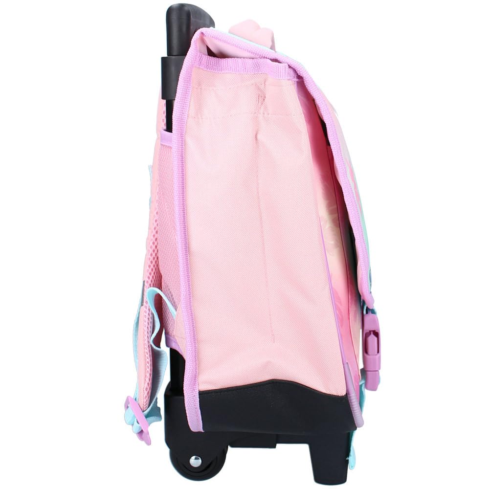 DISNEY STITCH Sac à dos Trolley - Sac à dos pour enfants | école | maternelle - Bretelles rembourrées et réglables - 2 roues et poignée extensible - 38 x 31 x 15 cm - Couleur rose