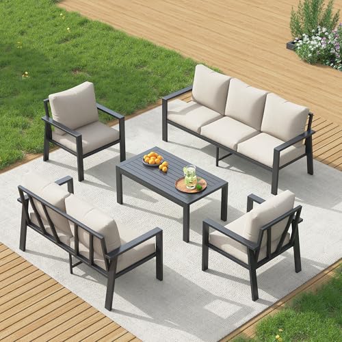 Image of UDPATIO Aluminum Outdoor Patio Furniture Set 5 Pieces Metal Patio Conversation Sets Modern Sofa Seating Set with Coffee Table for Deck,Garden Backyard, Beige